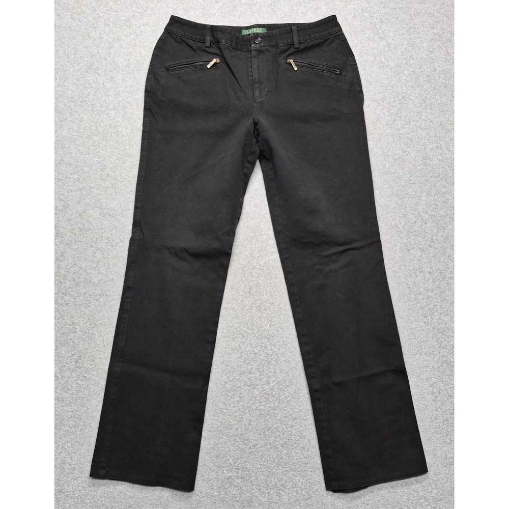 Lauren Ralph Lauren Pants Womens 8 Black Cotton Stretch Zip Pocket Straight
